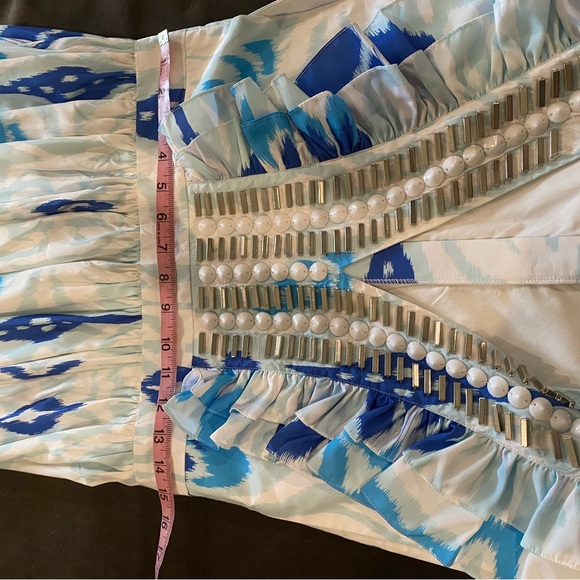 NWT Sheridan French Stacey Maxi Dress Tulip Ikat Beaded Metallic Blue Medium - Picture 12 of 16